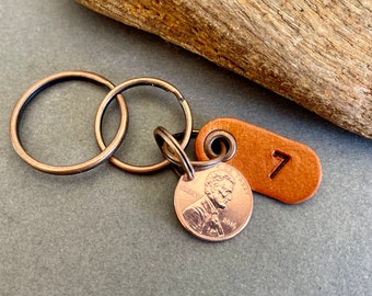7th anniversary gift, USA copper wedding anniversary, 7 years married, 2016 or 2017 coin key ring United States penny clip key chain