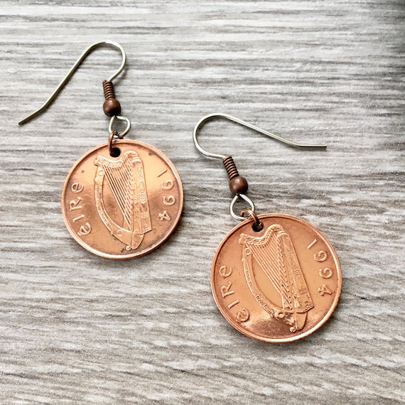 1994 Irish coin earrings, Ireland lucky irish penny jewellery, 30th birthday or anniversary gift