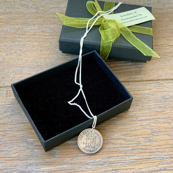 1941 British silver Sixpence necklace with a sterling silver chain, a beautiful keepsake gift for a woman