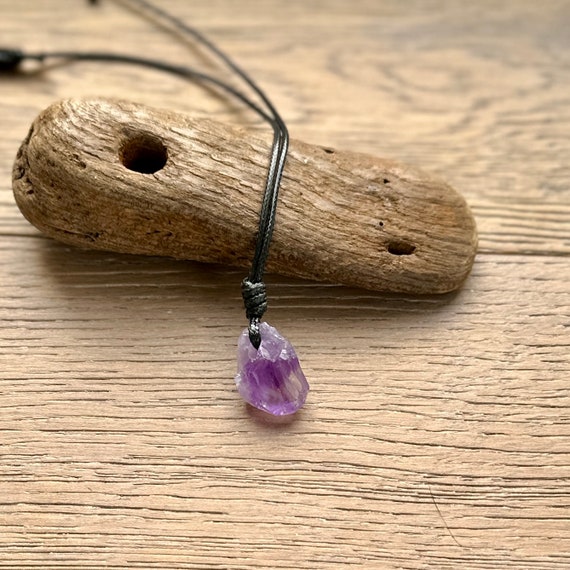 Small amethyst point adjustable necklace, purple gemstone pendant, February birthstone