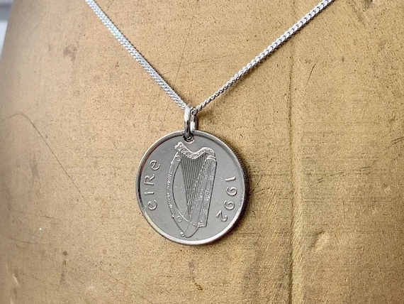 Irish coin necklace, choose coin year, Taurus bull pendant, sterling silver chain, Ireland Anniversary present or birthday gift