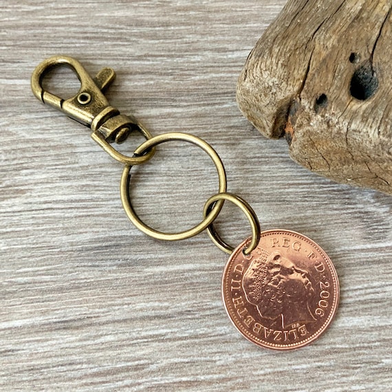 2006 British two pence coin Key ring clip, a perfect 18th anniversary or birthday gift