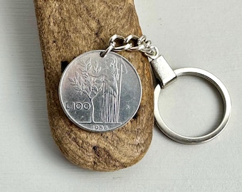 70th birthday gift, 1956 Italian coin key ring, a great birthday gift, Italy key chain, 100 Lire key fob, anniversary present