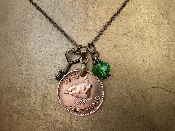 Farthing necklace, pretty coin jewellery, coin charm pendant, choose coin year for a perfect birthday present for a woman