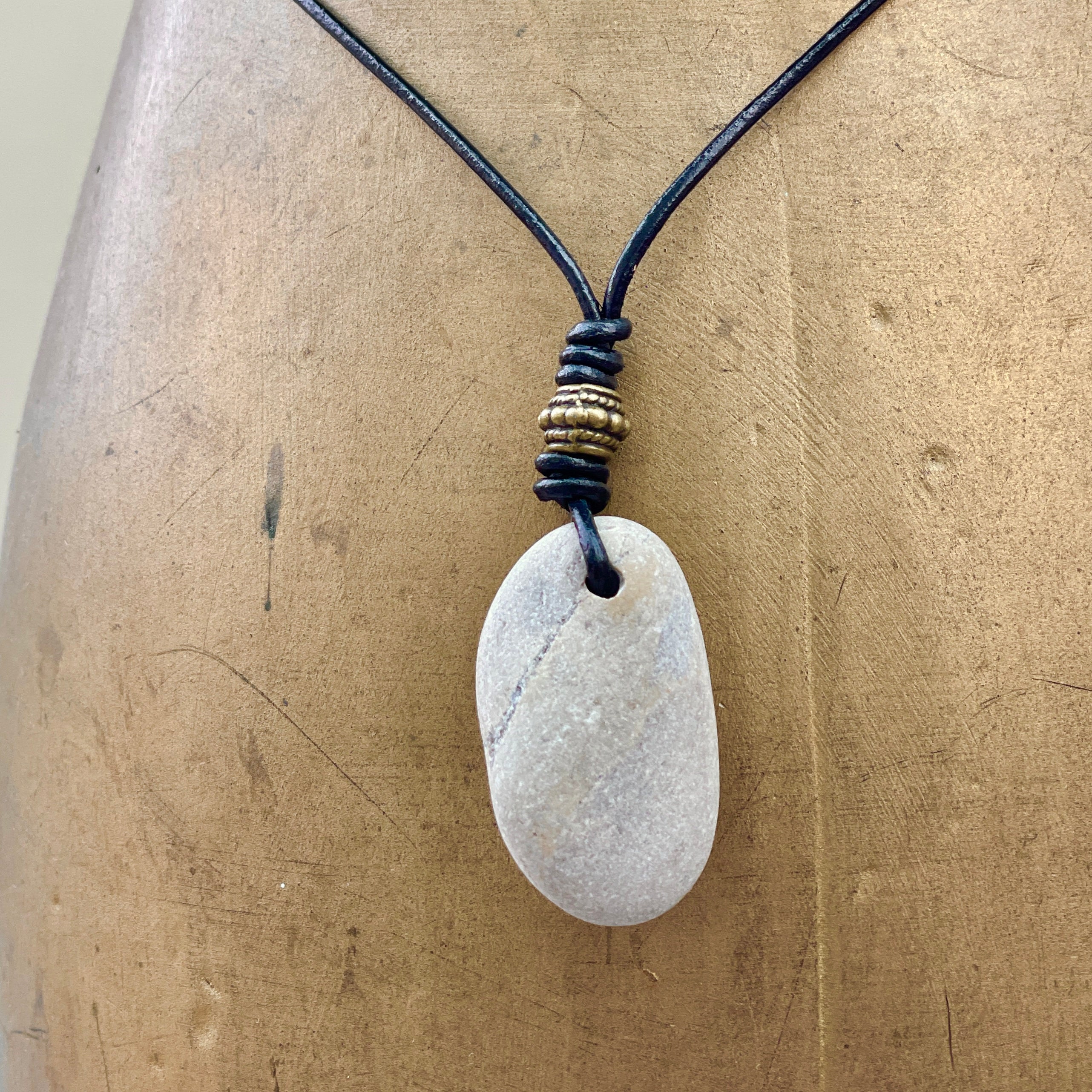 Raw stone pendant Beach pebble unisex necklace natural smooth