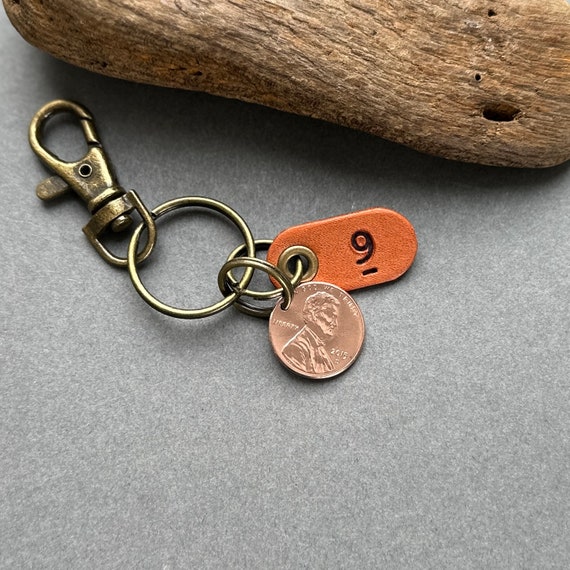 9th anniversary gift, 2015 USA penny swivel clip style key ring, one cent key chain, copper anniversary,