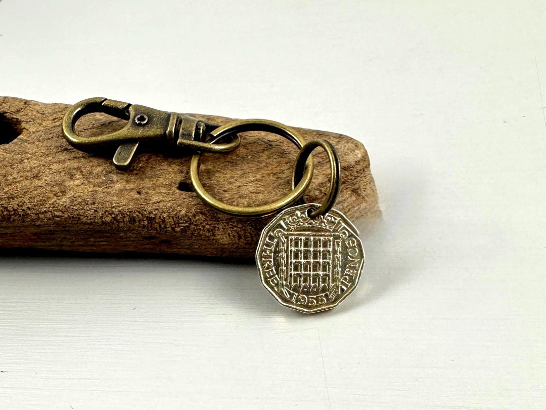 1955年英国製スリーペンスキーホルダー:真鍮製コインクリップ、71歳の誕生日プレゼント