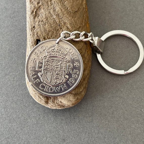 1963 British Half crown coin keyring, perfect for a 61st birthday or Anniversary gift