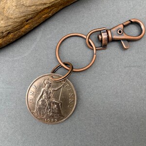 1932 Big British penny Key ring with a  clip, a perfect 93rd birthday gift for someone born in 1932