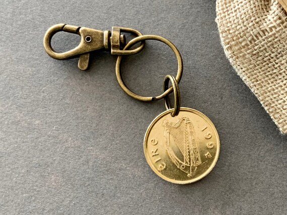 1994 Irish 20p coin key ring clip, a perfect gift for 30th birthday or anniversary,