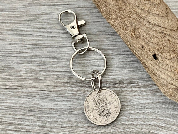 British shilling keyring or clip, 1959 - 1963 choose coin year for a perfect birthday gift or anniversary present