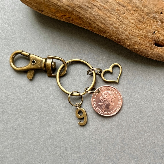 9th anniversary gift, 2015 British lucky penny keyring or clip, A simple gift to celebrate 9 years together,