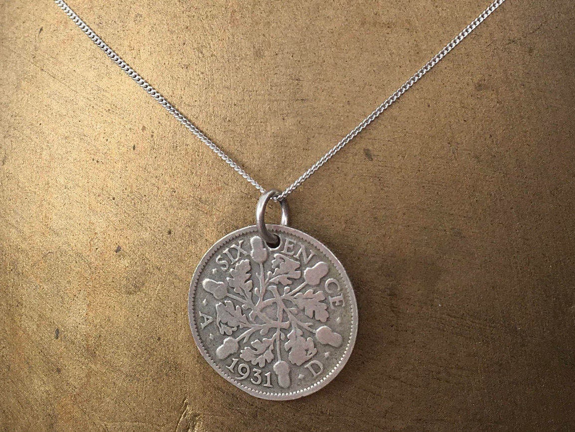 Silver sixpence necklace best sale