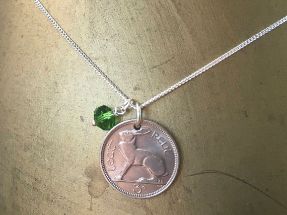 Irish Hare coin necklace, 1961, 1962, 1963 or 1964 Ireland rabbit pendant, choose coin year birthday gift for a woman