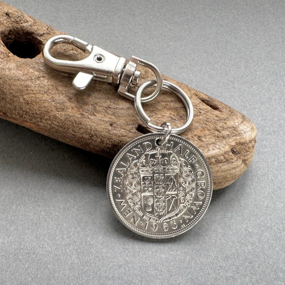 1963 New Zealand half crown coin clip style Key ring, a great gift for a 61st  birthday or anniversary