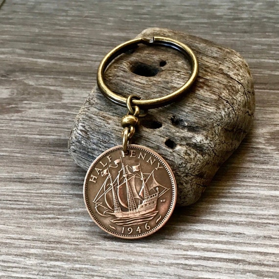 British half penny coin key chain, key ring or clip choose coin year for a  perfect  birthday gift