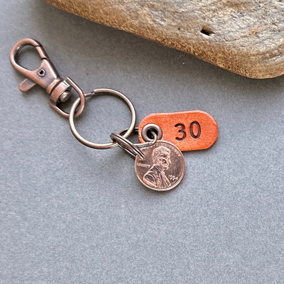 30th birthday gift, 1994 USA coin key chain, American one cent  key ring, lucky penny clip, anniversary, present for a man or woman