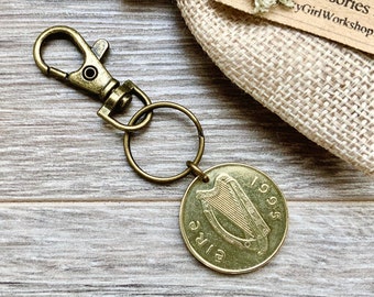 1995 Irish hunter horse coin keyring clip, Ireland 20p coin, choose coin year for a perfect anniversary or birthday gift