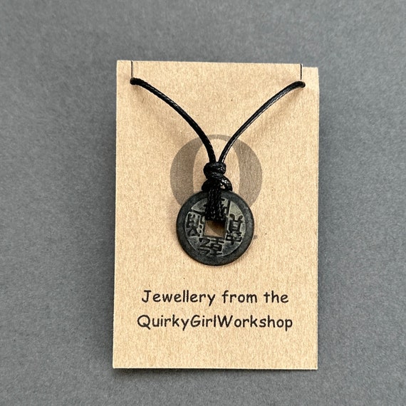 Lucky Chinese Coin Pendant Necklace: Adjustable Knotted Polyester