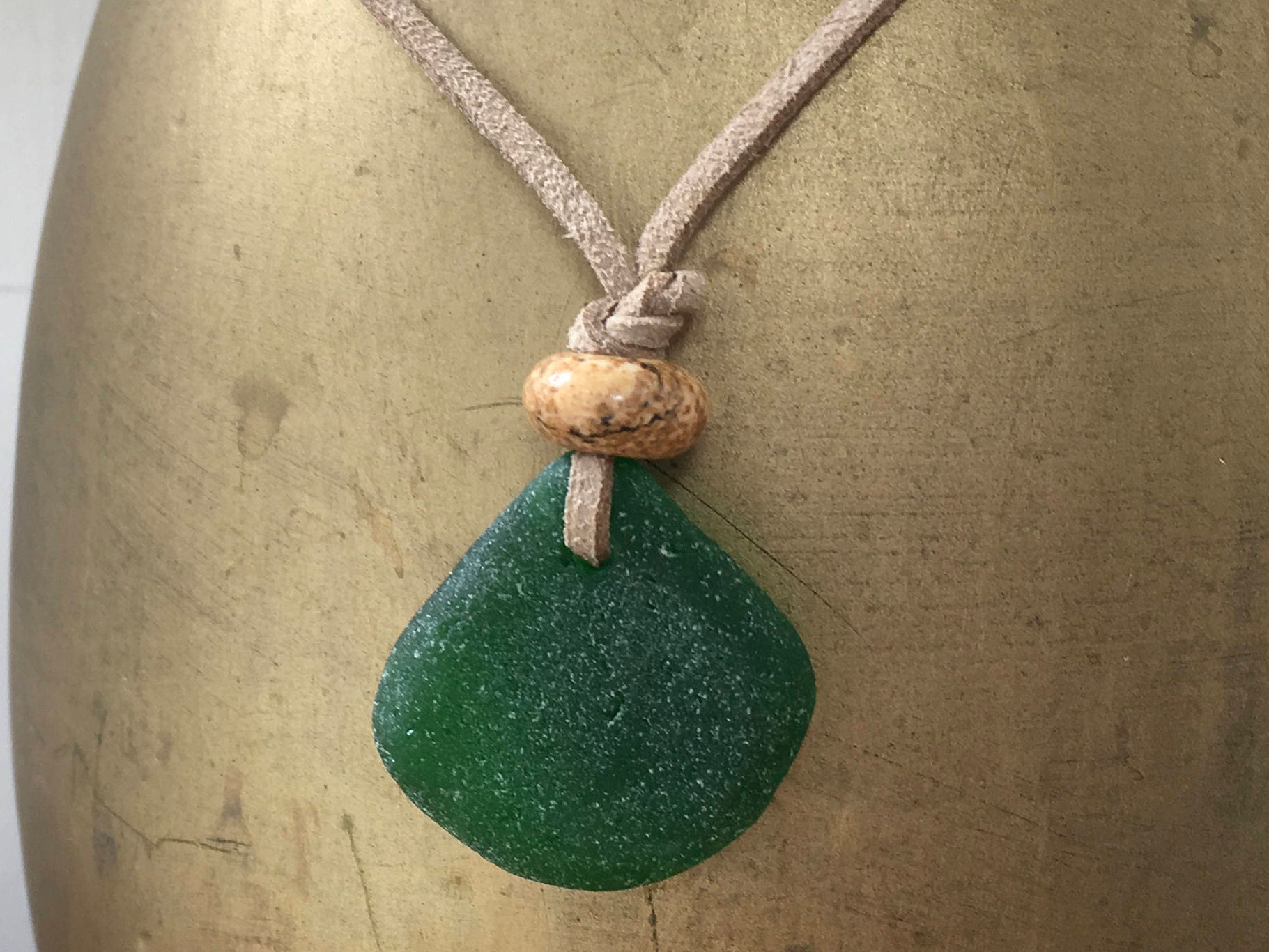 Natural sea glass pendant, Cornish beach glass unisex hippie necklace