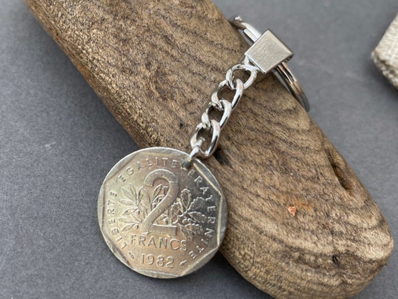 French 2 franc coin key ring, key chain or clip, choose coin year, a great gift for a birthday or Anniversary