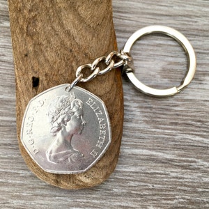 1973 ring of hands UK 50p coin keyring, keychain, or clip, British fifty pence coin 51st birthday or anniversary gift image 4