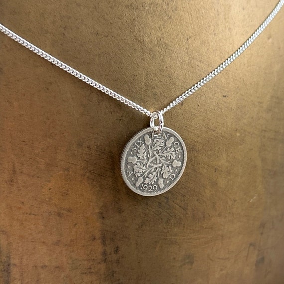 1929 Silver sixpence necklace with a sterling silver chain, a perfect 95th birthday gift, or bridal gift