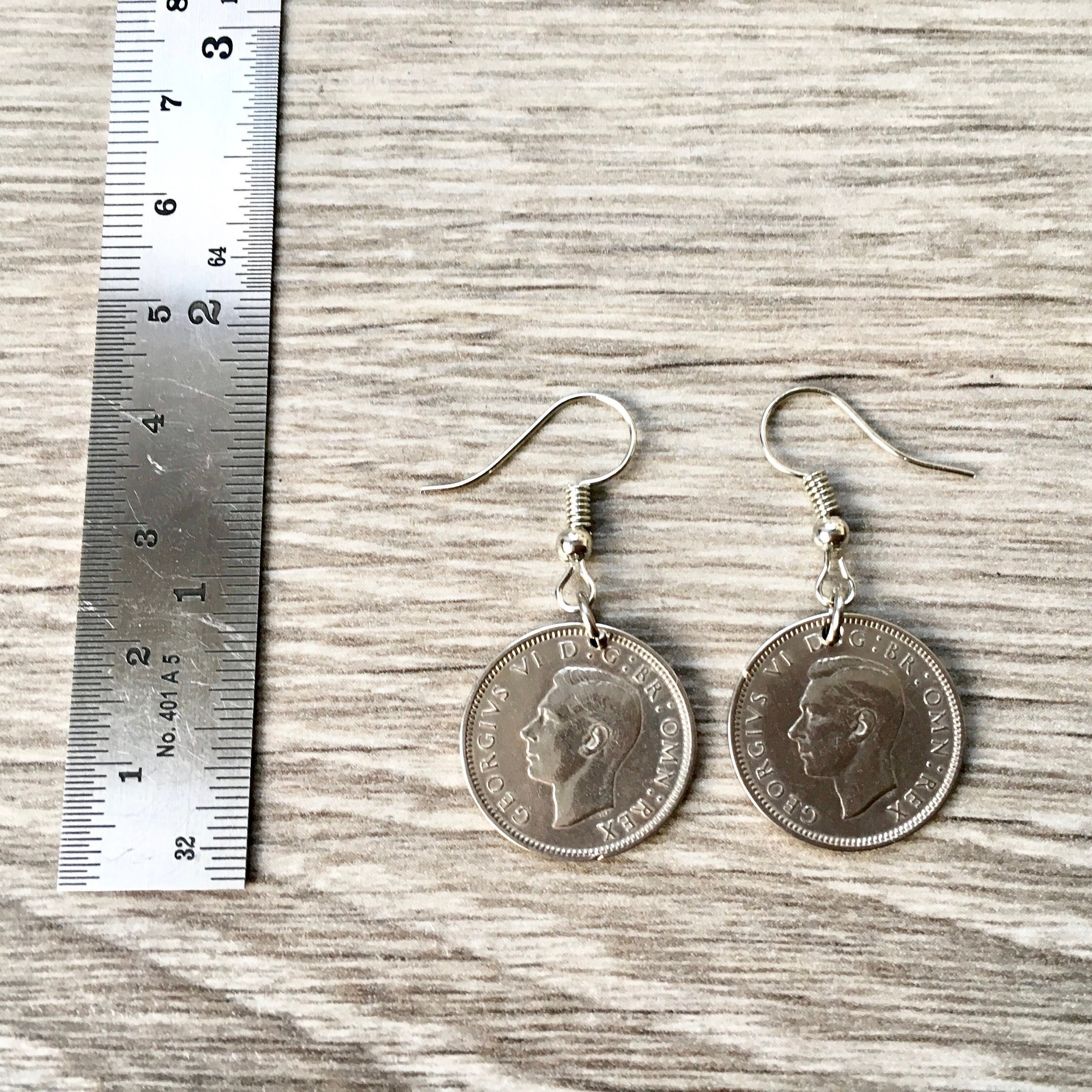 British sixpence earrings with stainless steel or Sterling silver ear