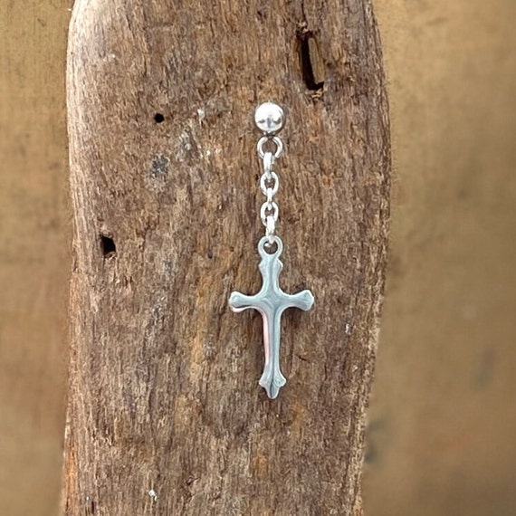Single silver cross ball stud earring, also available as a pair of earrings. Made of stainless steel