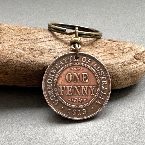 1913 Australian penny keychain, Aussie gift, 111 year old Australia historical present