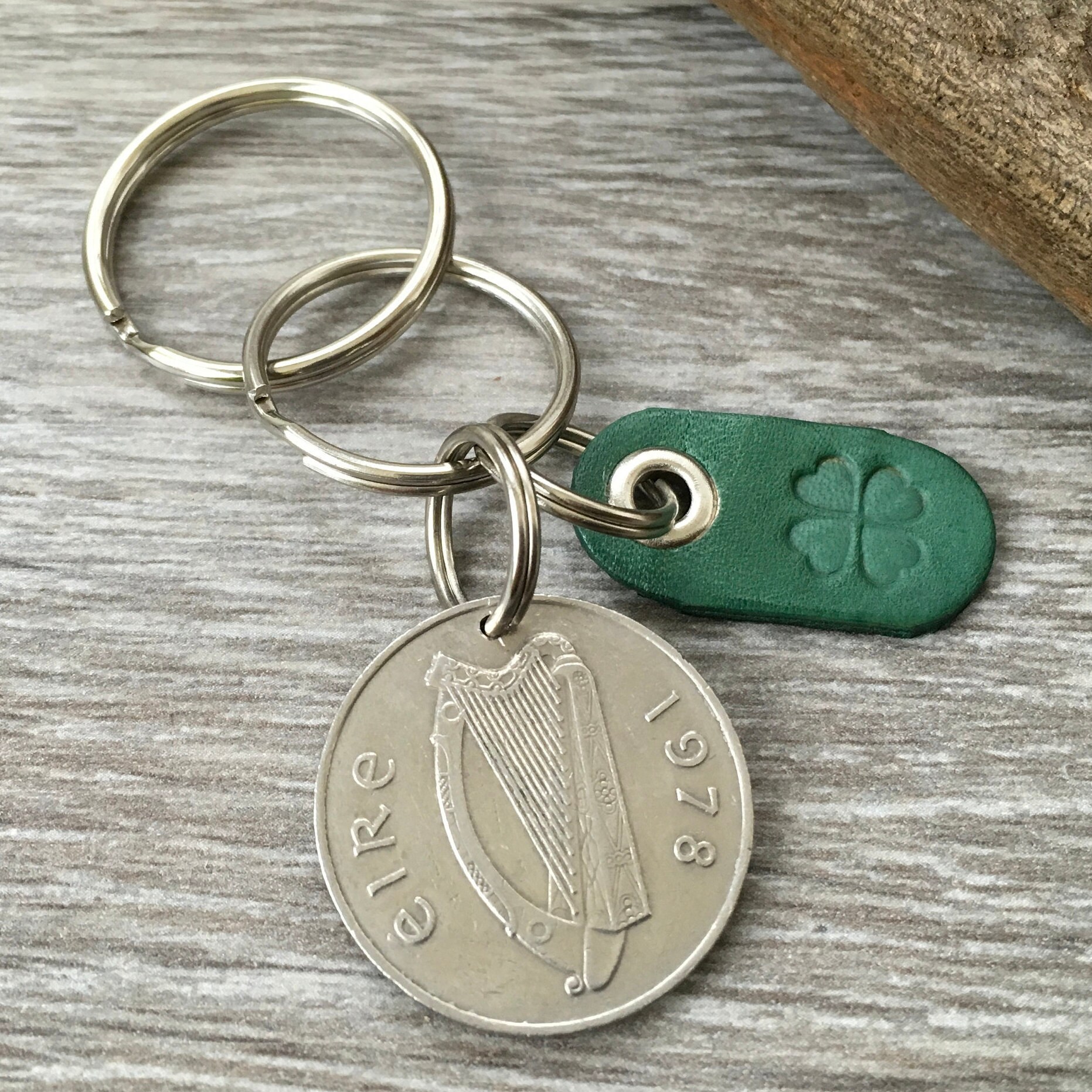 Irish coin keychain, keyring or clip, Choose Ireland coin year for a