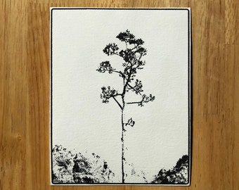 Small Black and White Yucca Plant Silkscreen Print - Original Art