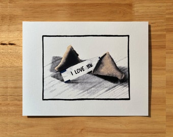 I Love You - Original Art - Fortune Cookie Screen Print for Valentine's Day