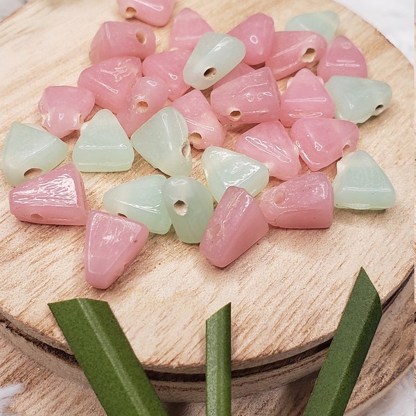 Green, Pink, Electric Blue Triangle Shaped Beads for DIY Jewelry