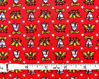 Vintage 70s Bright Red Patriotic Liberty Bell/Eagle Cotton Fabric by the Yard