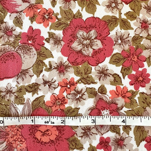Vintage 60s Rusty Floral Lightweight Canvas 36" Cotton Fabric by the Piece 1 Yard