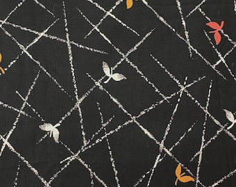 Vintage 50s Black With Leaves 35" Wide Cotton Fabric by the Piece - 1 YD +5"