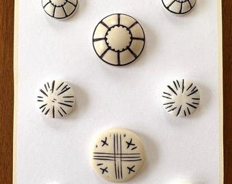 Vintage 1970s Black and White Plastic Buttons - Mother/Daughter Sets