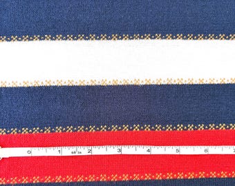 Vintage 70s Everitt Knitting Co. Red, White, Blue Stripe Cotton Knit 60" Wide Fabric by the Yard