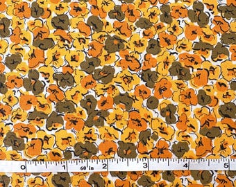Vintage 40s Yellow, Orange, Olive Flowers 36" Wide Cotton Fabric by the Piece 33"