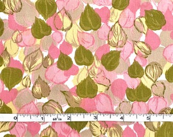 Vintage 60s Allover Ivy in Pink, Olive and Yellow 35" Wide Cotton Fabric by the Piece 1 Yd +7"