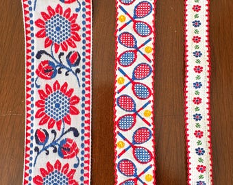 Vintage 70s Three Woven Cotton Trim Remnants in Various Lengths
