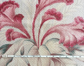 Vintage 1930s Cotton Floral Barkcloth Curtain Fabric - 2 Panels 22" x 79"
