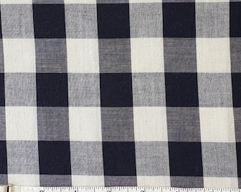 Vintage 60s Large Black Gingham Check 35" Fabric by the Piece 1 1/2 Yds
