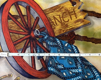 Rare Vintage 50s John Wolf Western Border Print 37" Wide Cotton Fabric by the Piece - 4 Yds +14"