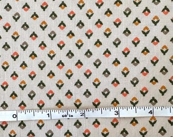 Vintage 70s Gold, Orange & Olive Small Print 43" Cotton Fabric by the Yard