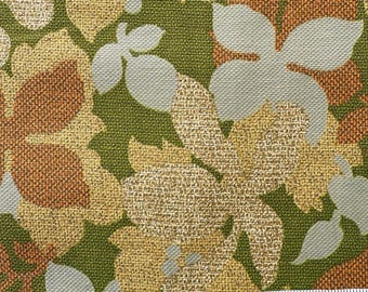 Vintage 60s-70s Olive, Gold, Orange Leaf Print 34" Wide Cotton Fabric by the Piece 3 Yds