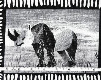 Vintage 60s-70s Black and White John Wolf Duma Collection 54" Wide Barkcloth Safari Fabric by the Yard