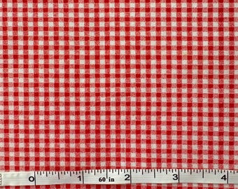 Vintage 70s Crisp Red Printed 1/8" Gingham 44" Cotton Fabric by the Piece 1 Yd +10"