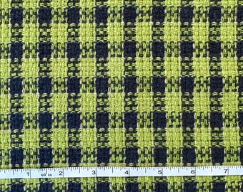 Vintage 70s Open Weave Olive & Black Plaid Wool 60" Fabric by the Piece 1 Yd +9"